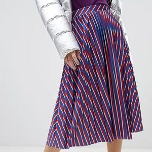 NWT- ASOS- Pull&Bear- Pleated Stripe Midi Skirt